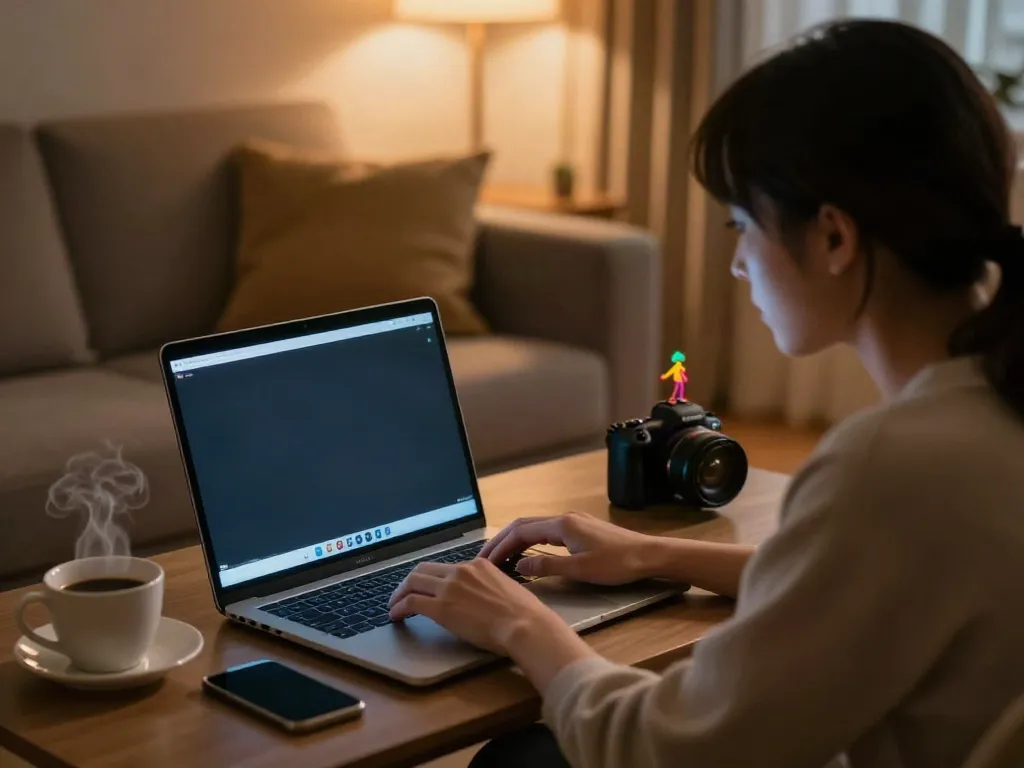 Engaging in NSFW AI chat in a cozy digital environment with an animated character.